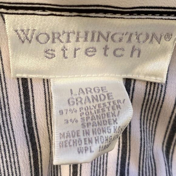 Worthington Stretch Button Up 3/4 Sleeve Stripped Womens Top Size L - Picture 6 of 7